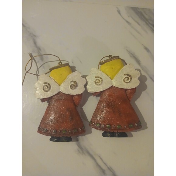 Vintage Ceramic Angel Tree Ornaments Set of 4 Rustic Country Cottage - Picture 5 of 5
